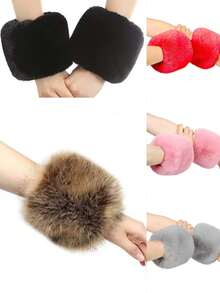 2pcs Christmas Faux Fur Arm Warmers, Cozy Wrist Cuffs, Fashion & Versatile