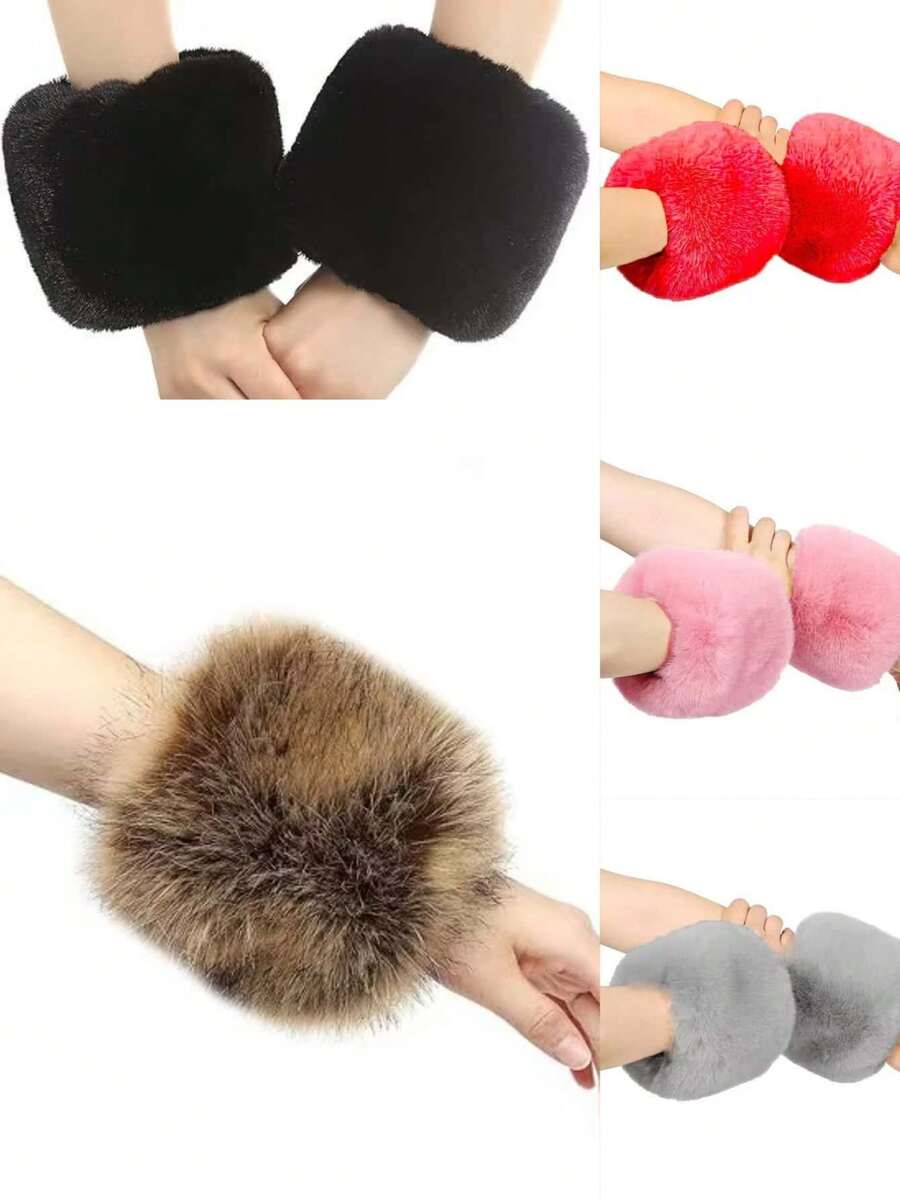 2pcs Christmas Faux Fur Arm Warmers, Cozy Wrist Cuffs, Fashion & Versatile