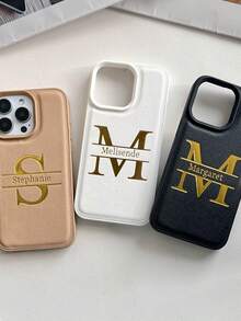 Customized Phone Case Compatible With IPhone 17 16 15 14 13 12 11 Pro Max 17 Air Personalized Initials Name 3D DIY Engraved Multiple Colors And Fonts Rose Gold Rose Red Gold Red White Black Blue Green Letters Hot Stamping Technology Luxury Korea Leather Shockproof Case Leather Case Festival Gifts For Lover Friends Family Yourself Children ﻿