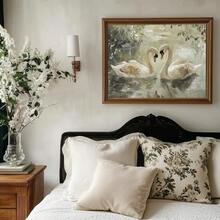 1幅带框/不带框复古天鹅湖风景海报，浪漫爱情墙面艺术帆布画，简约农舍风格复古装饰画，适合情侣、爱人、公寓、客厅、卧室、现代家居装饰 - 彩色 - 查看 4