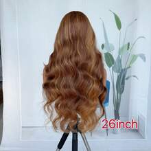 13*6 瑞士蕾丝前波浪中分自由部分预拔中长发 26 英寸高温纤维假发，带婴儿发挑染，蜂蜜金色，适合日常佩戴、派对、女士合成全假发 - 挑染金色 - 查看 6