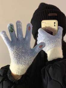 Women's Gloves With Winter Exposed Fingers, Thick And Warm, Cute Student's Anti Cold Yarn, Touch Screen Christmas Tree Gloves