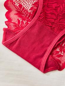3pcs Sexy Women's Triangle Panties Romantic And Charming Translucent Lace Pure Desire Style Mesh Design Dating Partner Black Panties Red Underwear Pink Panties Women's Fashion Underwear Comfortable And Refreshing For Various Occasions - Multicolor - View 6