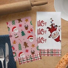 2 Stück Weihnachtsmann, Weihnachtsbaum, Kranz, Weihnachtsstrümpfe, Handschuhe, Rentier, Glocken, Sterne bedruckte Küchentücher, Geschirrtücher, Handtücher, Geschirrtücher, Heimdekoration, Küchendekoration, Kochen, Backen, Geschirrtücher, Reinigungsbedarf, geeignet für Restaurant, Küche, Feiertags-Dekoration und Geschenke, ganzjährig