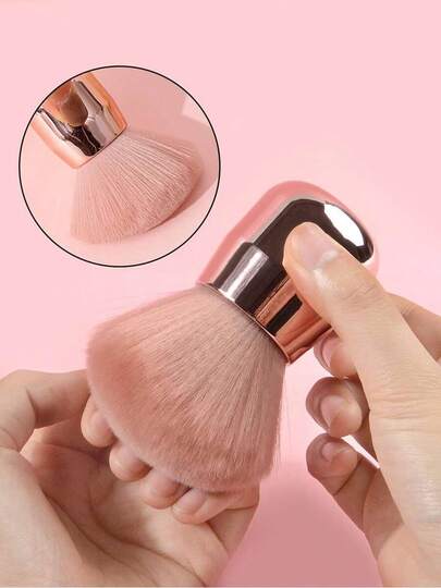 Klimonla 1 pieza Brocha grande de maquillaje para uñas, cabeza de hongo, cepillo quitapolvo y quitaesmalte de uñas con mango rosa suave para limpiar las uñas
