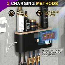 Intelligent UV Toothbrush Sanitizer Holder And 5 Slots Toothbrush Holders, Toothbrush Holder Wall Mounted With Toothpaste Dispenser, USB/Solar Rechargeable Toothbrush Sterilizer, Bathroom Toothbrush Sanitizer, Without Drilling Home Bathroom Decor Fall Decor Back To School - Nhiều màu - Xem 6