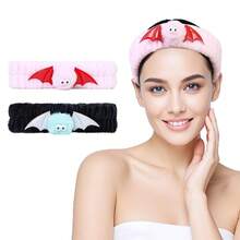 Euuztu Spa Headband Washing Face, 2 Pack Cute Ear Hair Band Shower Yoga Beauty, Fluffy Makeup Headband, Kawaii Headbands Woman Girls, Dark Pink+Purple Heart - 粉紅黑蝙蝠 - 查看 3