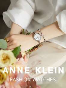 Anne Klein Conjunto de Relógio de Bracelete com Mostrador Floral e Pulseira Decorada com Cristais para Mulheres