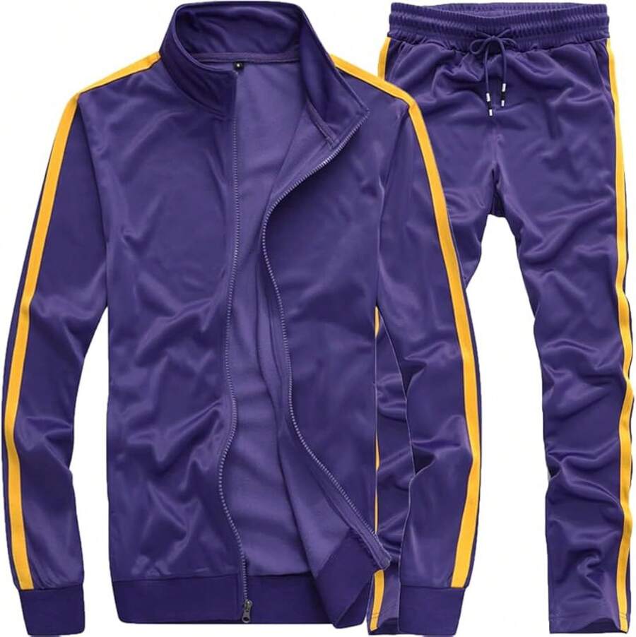 Men's Activewear Full Zip Warm Tracksuit Sports Set Casual Sweat Suit, Athletic Gear - Lake Purple - View 1