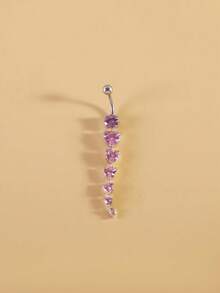 1入長心形AAA立方氧化鋯臍針，帶流蘇吊墜，肚臍穿刺首飾