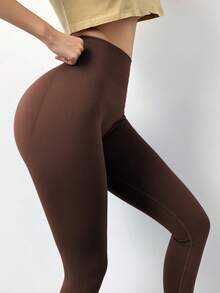 Quần yoga cạp cao màu đào nâng ngực dành cho nữ, quần legging lửng thể thao ngoài trời, quần bó mùa xuân. - màu nâu - Xem 5