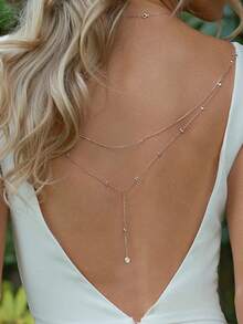 1 chiếc vòng cổ nhiều lớp pha lê tối giản quyến rũ cho nữ, phụ kiện trang sức thời trang cho cơ thể phù hợp cho đám cưới, bãi biển, tiệc tùng, trang phục buổi tối - Bạc - Xem 6