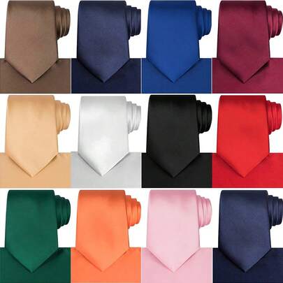 Satin Tie Set Solid Ties Men Necktie + Pocket Square For Prom Party, Graduation Celebrations, Wedding, Engagement, Business, Office, Meetings, Independent Day, Holiday Gifts For Men.