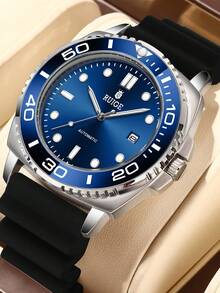 RUIGE Reloj automático mecánico clásico de negocios RUIGE para hombres, con pantalla de calendario, correa cómoda, luminoso y minimalista reloj deportivo de moda para hombre - Acción de Gracias