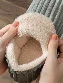 女士厚实保暖内衬一脚蹬家居拖鞋，厚底，休闲，男女通用，适合卧室、厨房、四季、秋冬 - 灰色 - 查看 5