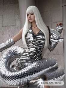 alicegarden 1 peluca sintética resistente al calor con flequillo, peluca blanca larga y recta de 26 pies de largo, hecha de fibra, apta para uso diario, peluca de simulación natural - Blanco - Ver 4