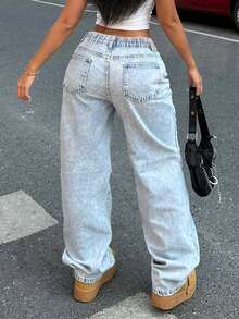 Jeans casuales y versátiles de cintura baja y pierna recta para adolescentes - Azul - Ver 1