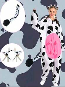 2pcs Uniform Size Universal Black And White Bull Ear Headband + Tail Bell Set Cosplay Accessories,Party - White - View 4