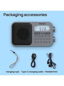 PHILIPS Radio de transistores TAR6108 Selección de canales digitales de un solo toque Almacenamiento automático de frecuencia Altavoz portátil multifunción - Gris plateado - Ver 6