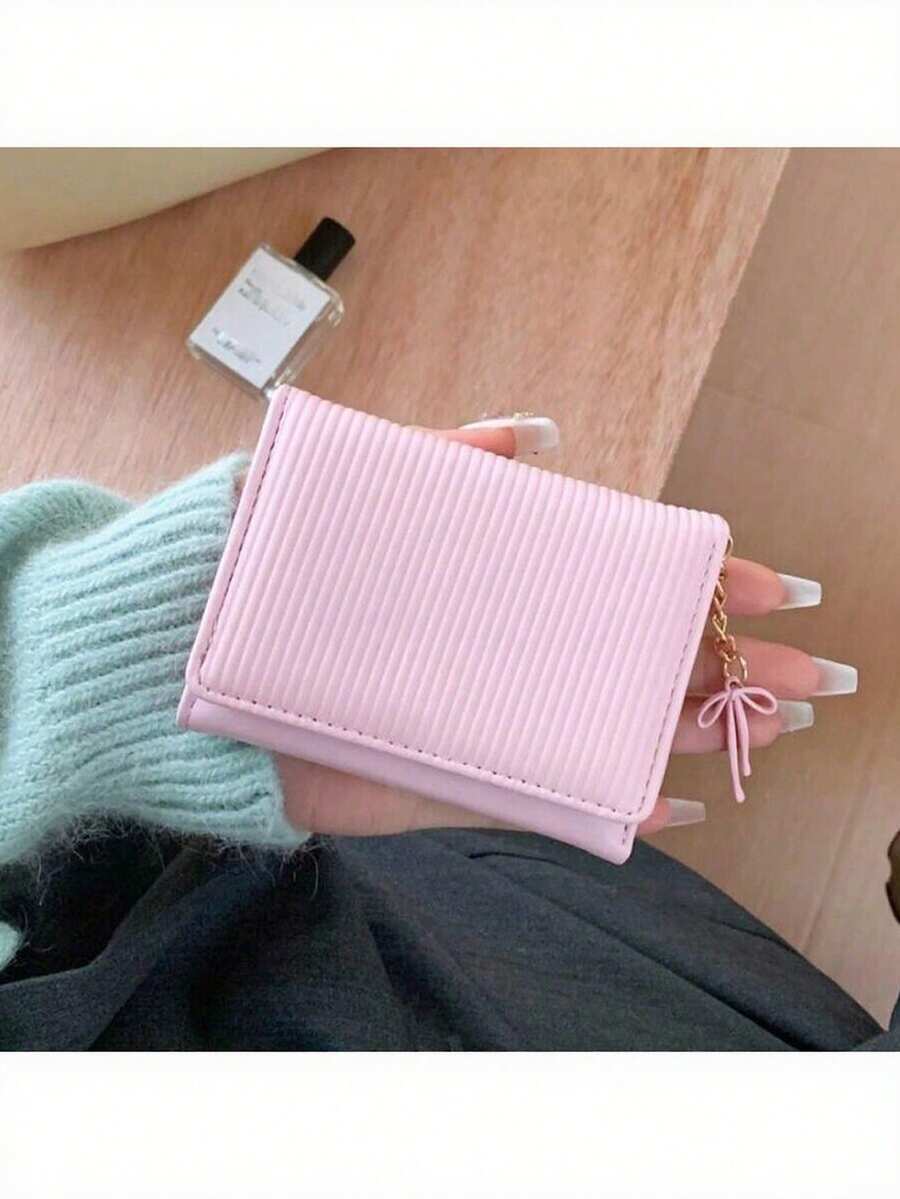 Korean Bow Ins Student Wallet, Short Women's Wallet, High-End Three Fold Change Card Wallet Clip Wallet,Multi-Functional Wallet Women Short Wallet Coin Purse Flap Card Case Envelope Bag For Women Wallet - Pink - View 1