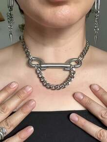 1pc Y2K Hip-Hop Choker Necklace - Indie Fashion Adjustable Layering Chain,  Minimalist Collarbone Jewelry With Premium Aesthetic - 銀色 - 查看 4