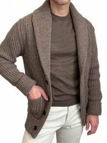 Lapel Long Sleeve Sweater Jacket Vintage Fashion - Khaki - View 2