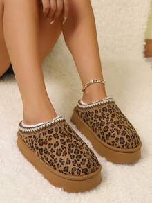 Women's Fluffy Leopard Print Slippers, Cozy Warm Faux Fur Indoor House Slides, Soft Non-Slip Sole Comfortable Bedroom Shoes For Halloween Home - Leopard Print - View 1