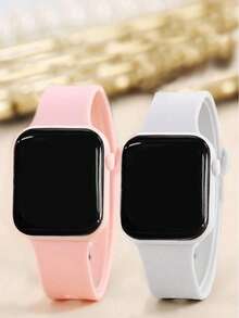 2 Pieces Set. Teen Fashion, Simple And Cute, Romantic And Classic LED Digital Display Square Electronic Watch. Suitable For Students' Daily Life Such As Returning To School, Parties And Traveling. Very Suitable As A Gift For Friends Or Birthday Gifts. - Multicolor - View 4