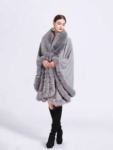 1pc Women Shawl Faux Cashmere Fluffy Thick & Wide Knitted Soft Fluffy Collar Warm Windproof Sunscreen Elegant Classy Poncho Soft Cape, Suitable For Daily, Party, Festival, Banquet Outfits, Plus Size - 1 Beige - View 8