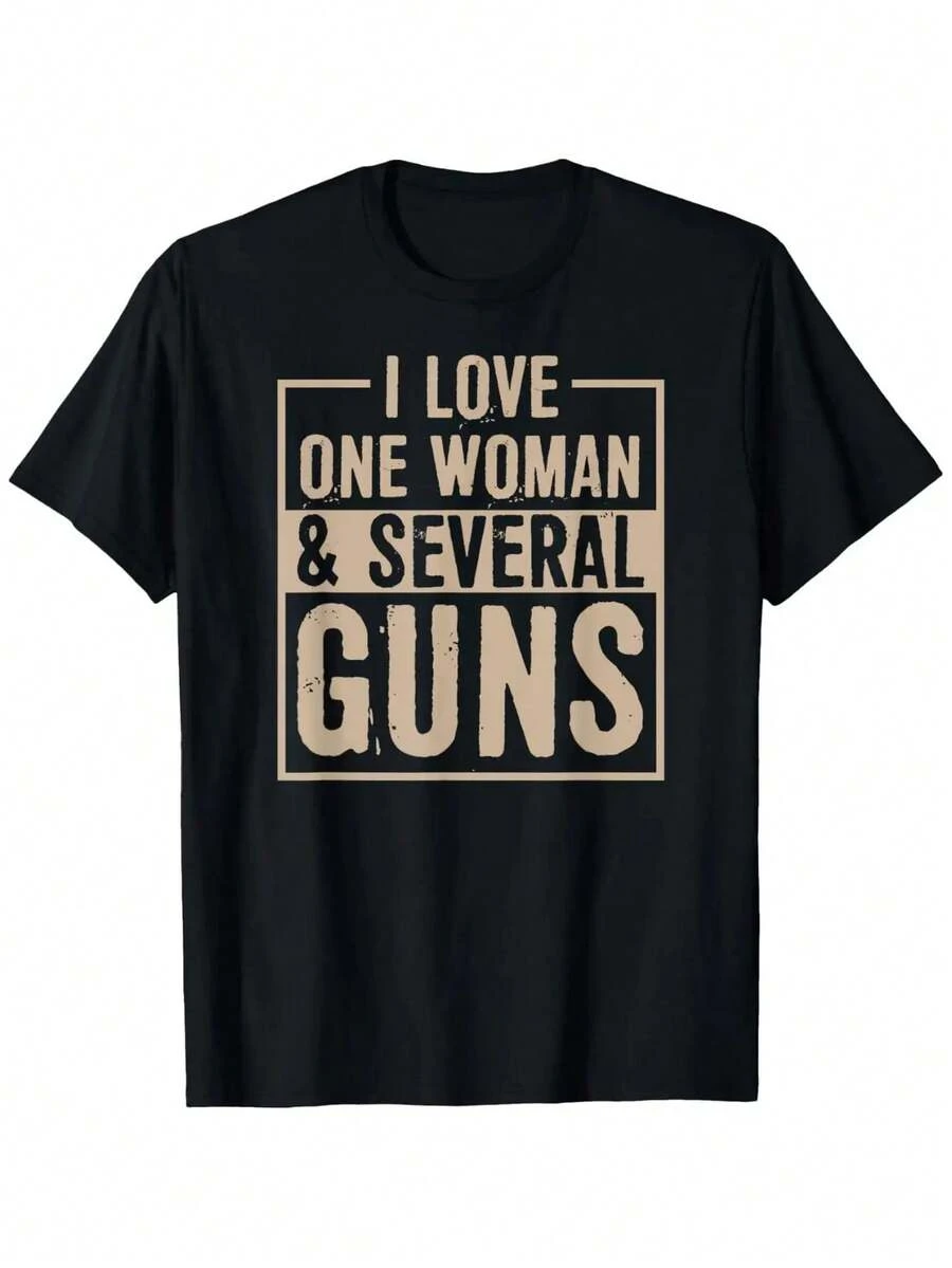 Men'S Funny Gun Rights Saying T-Shirt - "I Love One Woman & Several Guns" Bold Text Graphic Tee - Black Shirt With Beige/White Lettering - Regular Fit Short Sleeve Casual Everyday Carry Top For Gun Enthusiasts - Funny Gun Lover Apparel - Adult Men'S Humor Clothing - Round Neck Humorous Text Design - All-Season Wear - Relaxed Fit For Casual Outings - Statement Tee For Gun Rights Supporters - màu đen - Xem 1