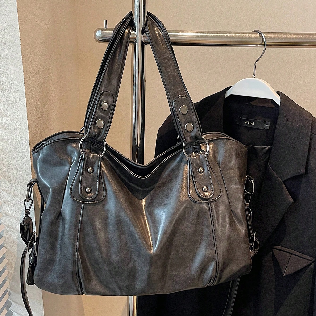 Bolso de mano grande con estilo minimalista retro para estudiantes/trabajo y viajes