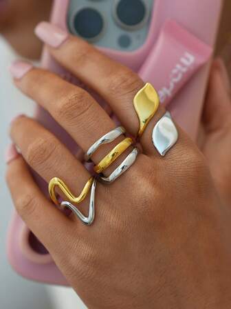 Frminee 3 件/1 件秋季系列组合女士 18k 镀金不锈钢戒指，西方珠宝，女士配饰，适合日常约会和度假佩戴，可堆叠，节日礼物