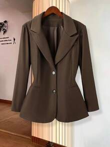 Blazer de manga larga con bolsillo y botones delanteros de color liso para oficina