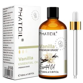 100ml PHATOIL Premium Vanilla Essential Oil 3.38fl.Oz For Skin Care,Diffusers Humidifier Massage DIY Candle Aromatherapy Massage Bath,Eucalyptus, Peppermint, Ylang Ylang, Bergamot, Tea Tree
