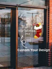 1pc Custom Designed Window Decal, Personalize Your Design, Christmas Wreath, Christmas Store Window Supplies, Store Exterior Wall Sign, Applicable To Car Windows, Store Glass Exteriors
