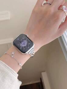 个性化心形手链表带兼容 38/40/41/42/44/45/46/49 毫米，兼容 表带 Ultra/Se10/9/8/7/6/5/4/3/2/1 - 銀 - 查看 3