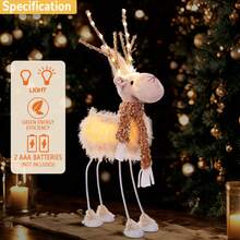 1 pièce Décoration de Noël Renne lumineux LED - Figurine décorative en peluche lumineuse avec bois de cerfs et écharpe - Figurines de Noël à piles pour décoration de table, étagère ou cheminée d'intérieur, décoration de maison, décoration de Noël, décoration de chambre, décoration d'hiver