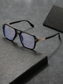 1 Pair Unisex Retro Pilot Frame Clear Lens Glasses, Suitable For Daily Life, Office, Reading, TV, Gaming, Smartphone - Black Flat - View 5