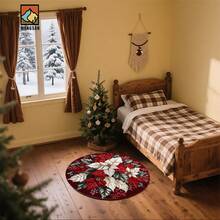 1 pièce/10 pièces Tapis de bain antidérapant avec design de poinsettia et flocon de neige, en matériau de flanelle, tapis de sol rond, décoration moelleuse, convient pour la salle de bain, la porte, la cuisine, le salon et autres occasions, lavable en machine, antidérapant, décoration de Noël, idée cadeau