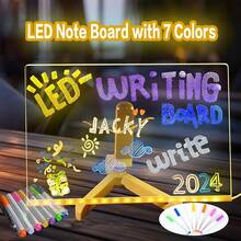 11.8 X 7.9 Inch Acrylic Illuminated Whiteboard, Colorful LED Message Board, Transparent Backlit Memo Board, Rewritable LED Letter Board (Acrylic Board*1, Stand*1, Fluorescent Pens*7, Gray Velvet Cloth*2), Christmas Home Decor, Christmas Gift, Christmas Decoration - Multicolor - View 6