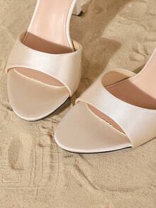 Sandalias de tacón de aguja sexy para mujer de talla grande, sandalias casuales de slip-on para primavera/verano, adecuadas para recados, oficina, fiesta, versátiles tacones de aguja blancos/negros - Beis - Ver 6