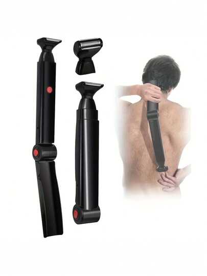 Professional Back Shaver With 2 Shock-Absorbing Elastic Heads, USB Rechargeable Men's Body Hair Trimmer, Long-Handled Back Shaver Designed For Men