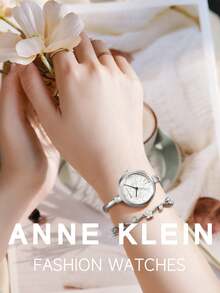 Anne Klein Conjunto de Relógio de Bracelete com Mostrador Floral e Pulseira Decorada com Cristais para Mulheres