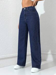 No es un jean, es tu armadura para conquistar el día Pantalones Vaqueros de Pierna Ancha para Mujer Cintura Alta Recta y Suelta, Tejido Elástico Azul Lavado, Elegantes y Casuales - Azul - Ver 6