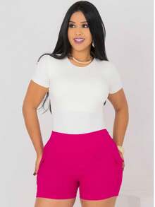 Bermuda Short Cargo Bengaline High Waist Butt Lift With High Elasticity - Hot Pink - View 3