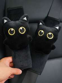 1pc New Black Cat Seatbelt Shoulder Pad - Durable Fabric - Highly Comfortable - Fits Most Age Groups - Multicolor - View 1
