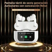 A9 Pro Auriculares Bluetooth, audífono inalámbrico inteligente con pantalla táctil, reducción de ruido activa dual ANC+ENC, compatible con iOS/Android - Blanco - Ver 4