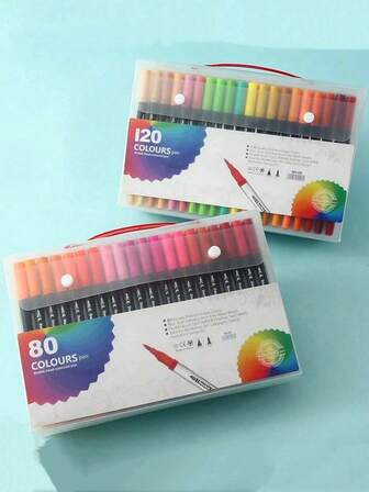 12/24/36/48/60/80/100/120 st. dubbla markörer dubbelspets fin & penselpenna skissfärger akvarellteckning professionell teckningskonstmarkör för skolan levererad elever brevpapper