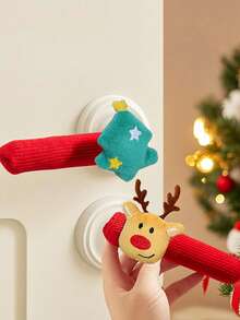 1 pieza Decoraciones para manijas de puertas navideñas, Papá Noel, Calcetines navideños, Alce, Cubiertas para manijas de puertas con diseño de árbol de Navidad, Protectores de habitación, Decoraciones de árbol de Navidad, Cubiertas de habitación, Adecuado para puertas de dormitorio, Puertas, Decoraciones de fiesta, Decoraciones navideñas para el hogar