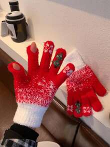 Women's Gloves With Winter Exposed Fingers, Thick And Warm, Cute Student's Anti Cold Yarn, Touch Screen Christmas Tree Gloves